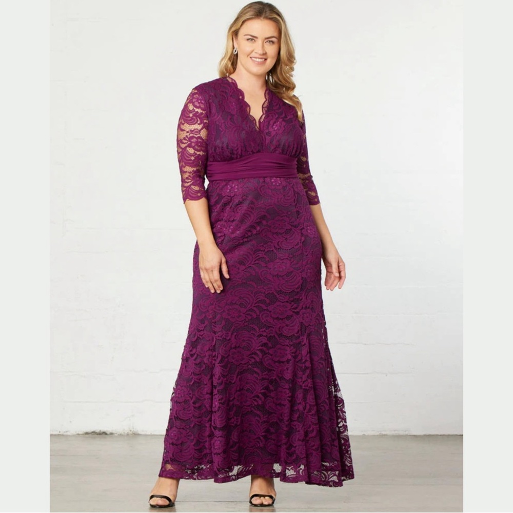 Kiyonna Screen Siren Amethyst Lace Maxi Dress, Size 1X 1XL, Made in USA, MOB